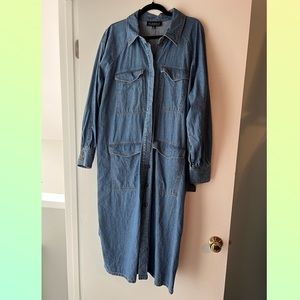 ELOQUII Denim Button Up Dress with Belt